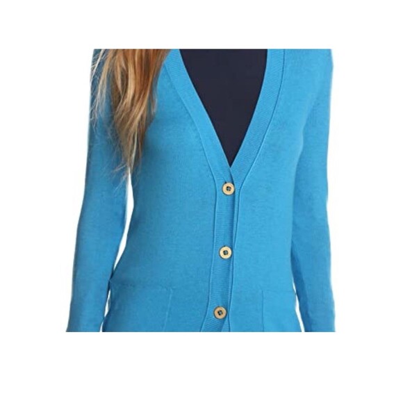 Lilly Pulitzer Size S Blue Heidi Cardigan Gold Buttons Pockets Cotton Blend - Picture 4 of 11